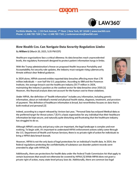 Law360 - How Health Cos. Can Navigate Data Security Regulation Limbo - Axiom - 032025_Page_1