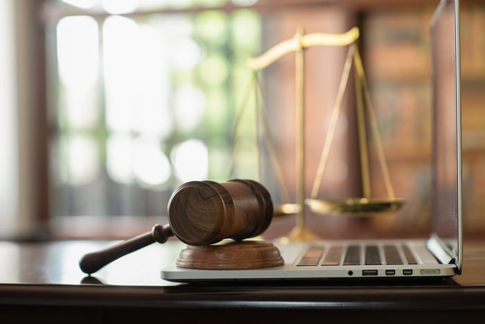 Cyber Law - A Gavel on a Laptop