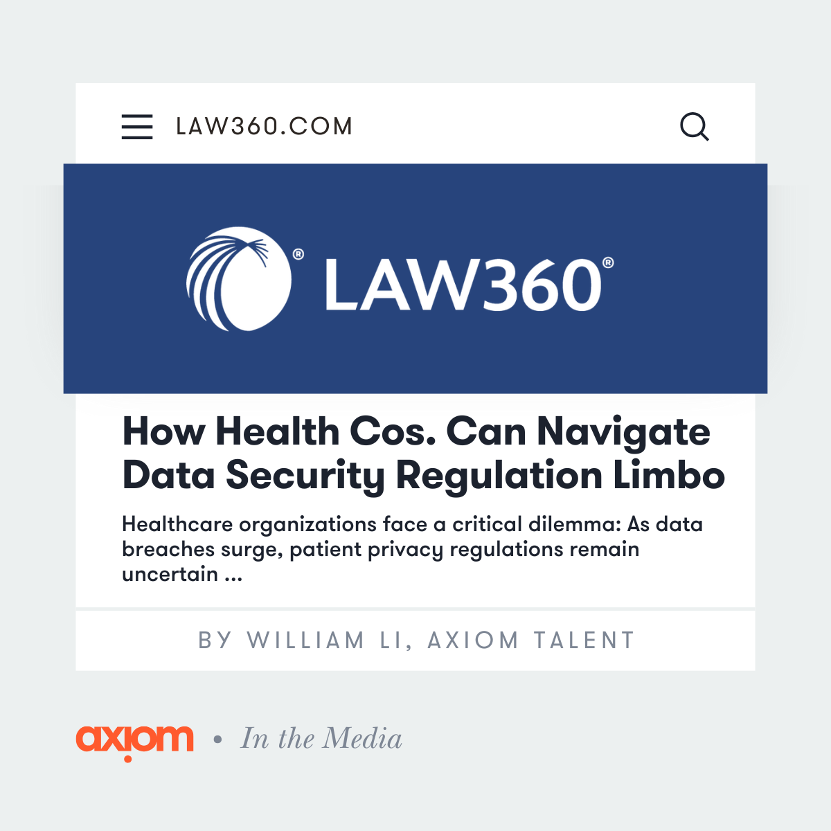 Article title: How Health Cos. Can Navigate Data Security Regulation Limbo